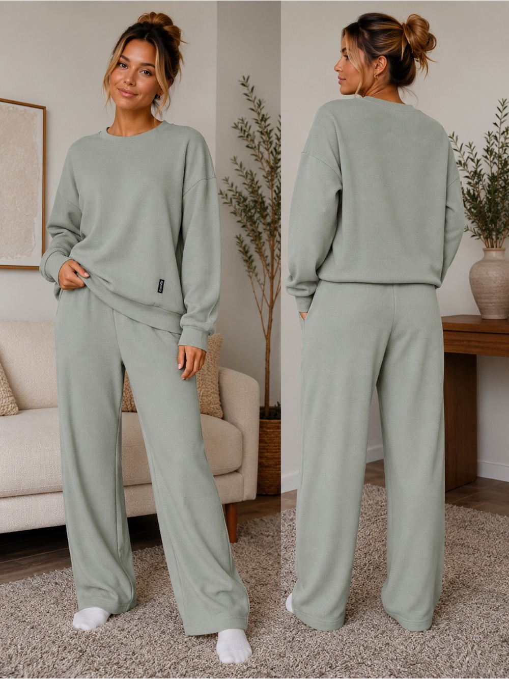 Comfrt Waffle Lounge Set - Sage Green